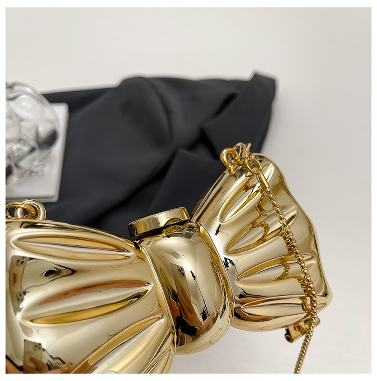 Glossy Gold Metal Bow Shaped M - Clutch Bag Evening 评论和价格
